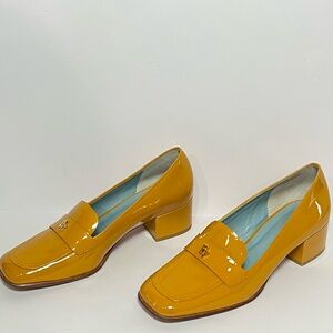 Frances Valentine Mustard Yellow Block Heel Loafers Sz 9B